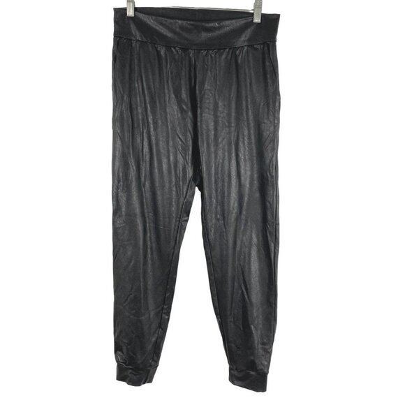 Commando Jogger Pants Faux Leather Medium Black Solid Stretch PT-2038 - Picture 1 of 8